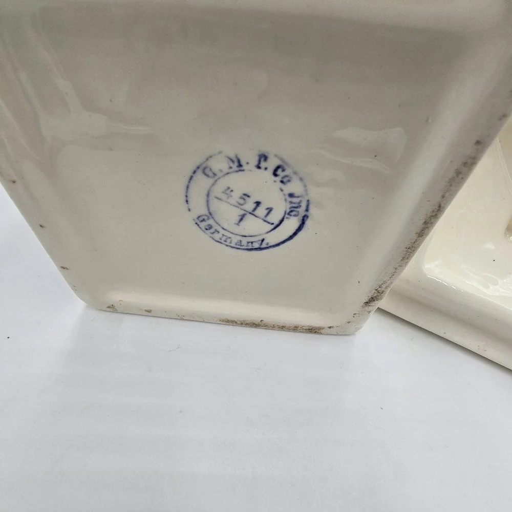 Vtg‎ TEA Blue White Delft Dutch Windmill Tea Canister 1940s Germany GUC With Lid